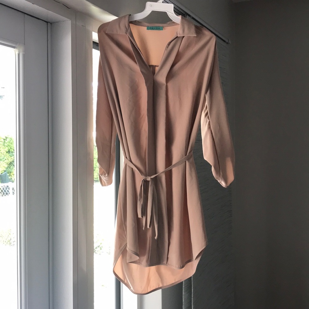 Beige belted dress